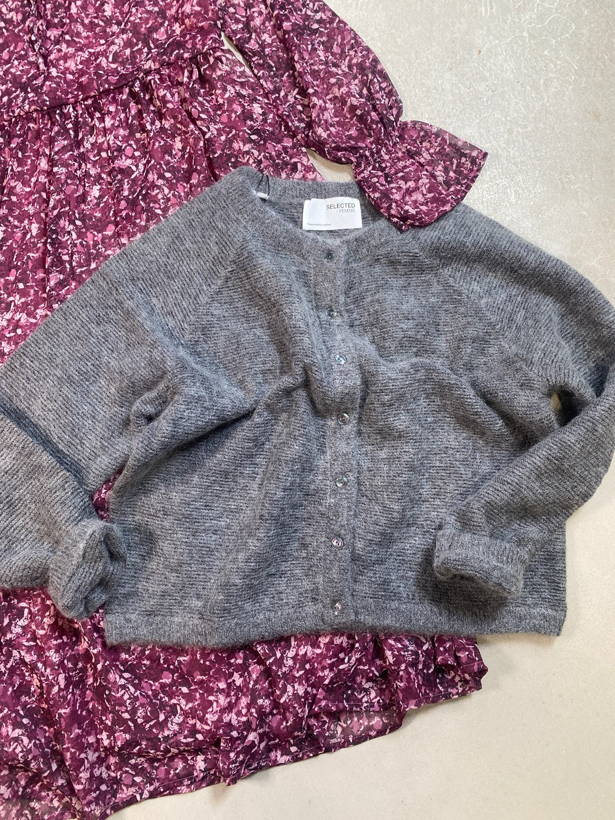 Slfivi Long Sleeve Knit Cardigan Medium Grey Melange