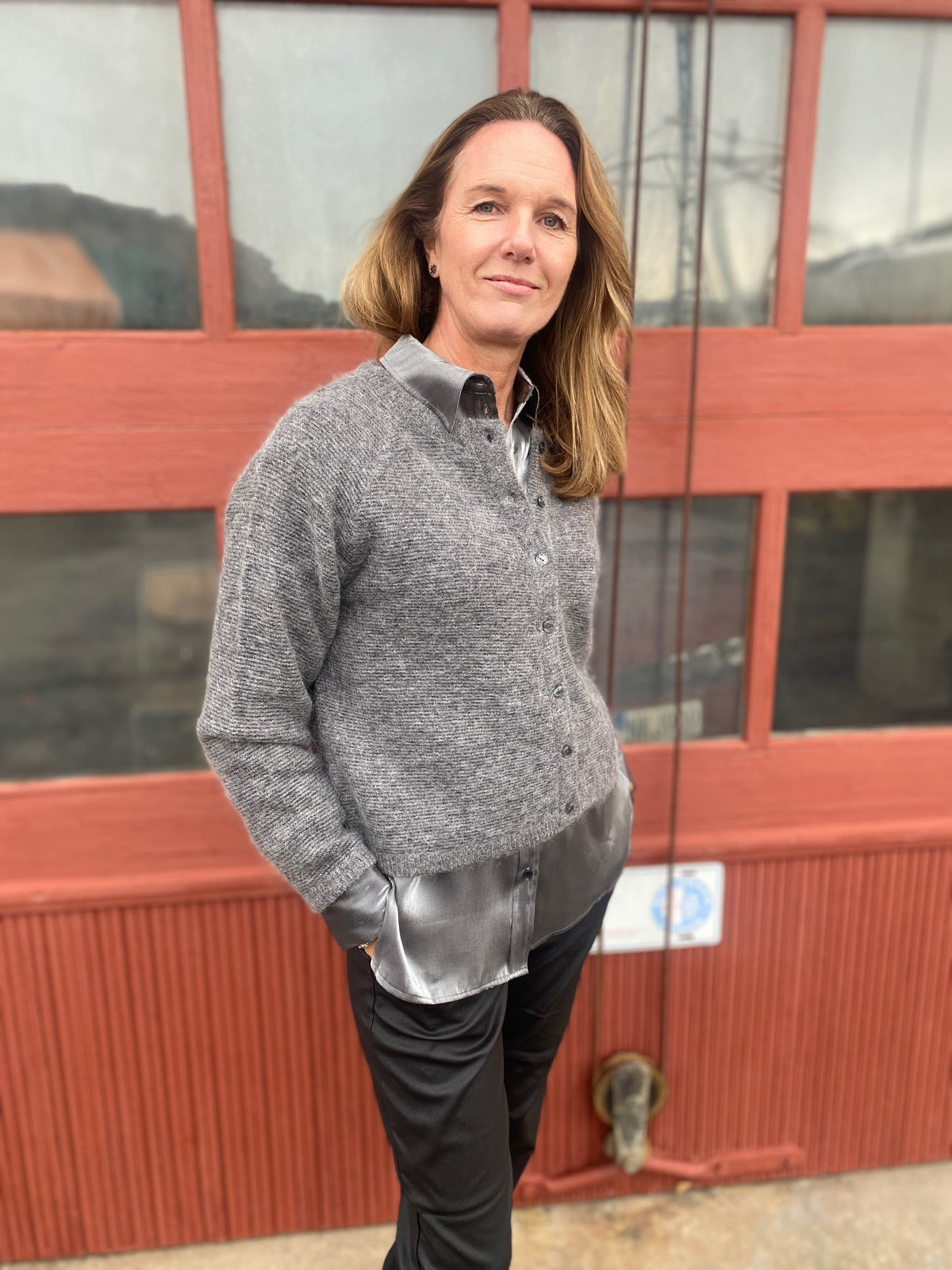 Slfivi Long Sleeve Knit Cardigan Medium Grey Melange