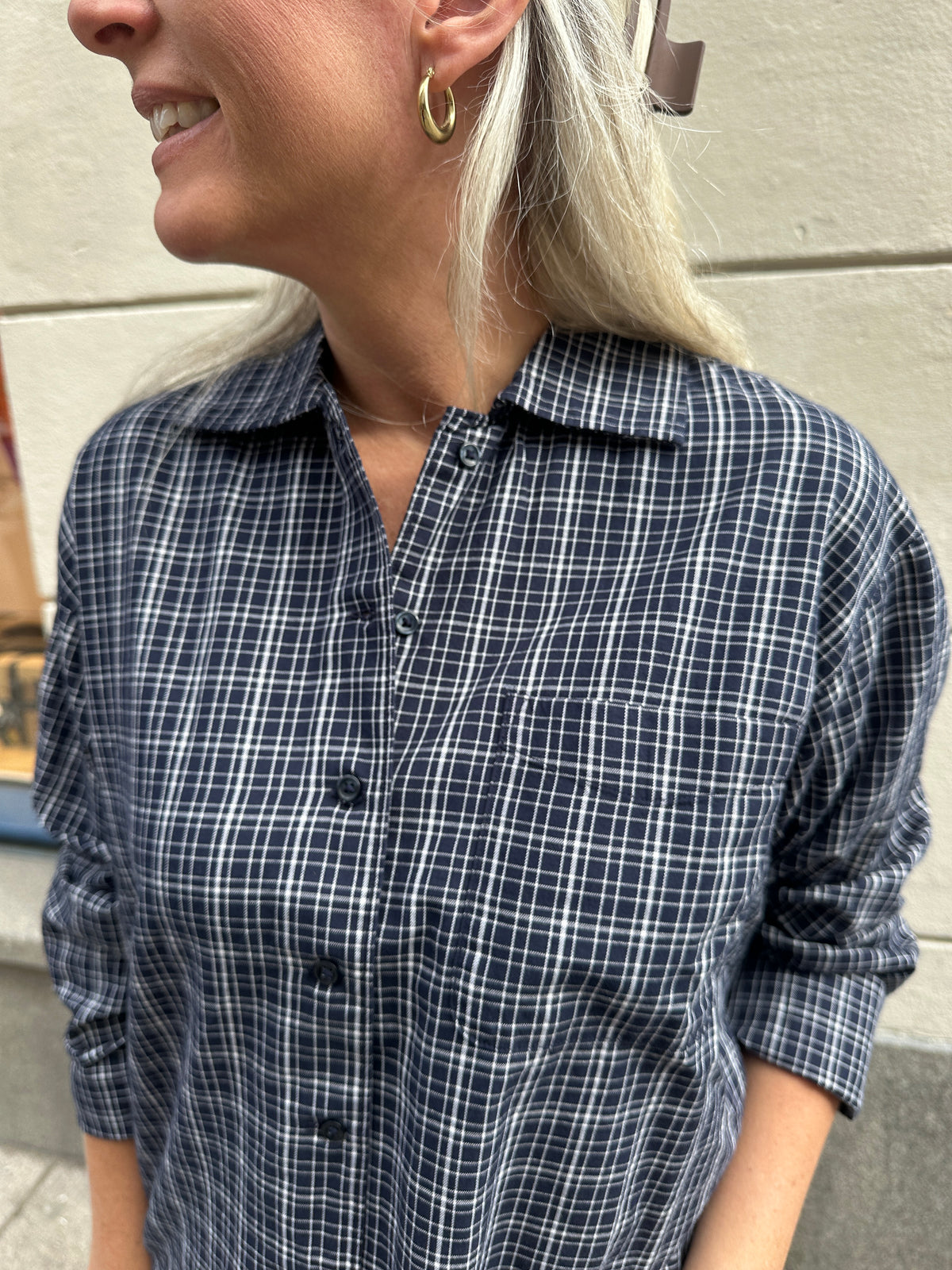 Jxasta Long Sleeve Clean Check Shirt Sn Night Sky Blanc De Blanc