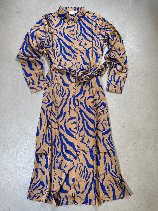 Vimollie Long Sleeve Sateen Shirt Dress Cathay Spice Blue Zebra