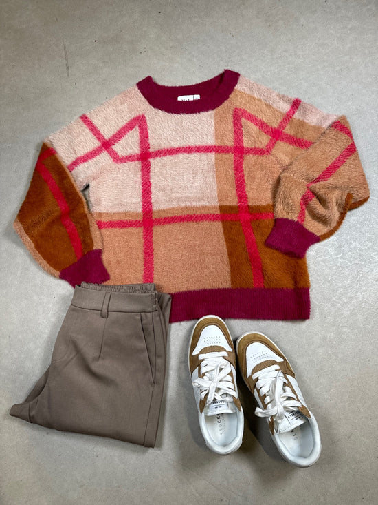 Vihallo Long Sleeve O Neck Jacquard Knit Top Love Potion Beet Redcaramel Cafeindian Tandoeskin