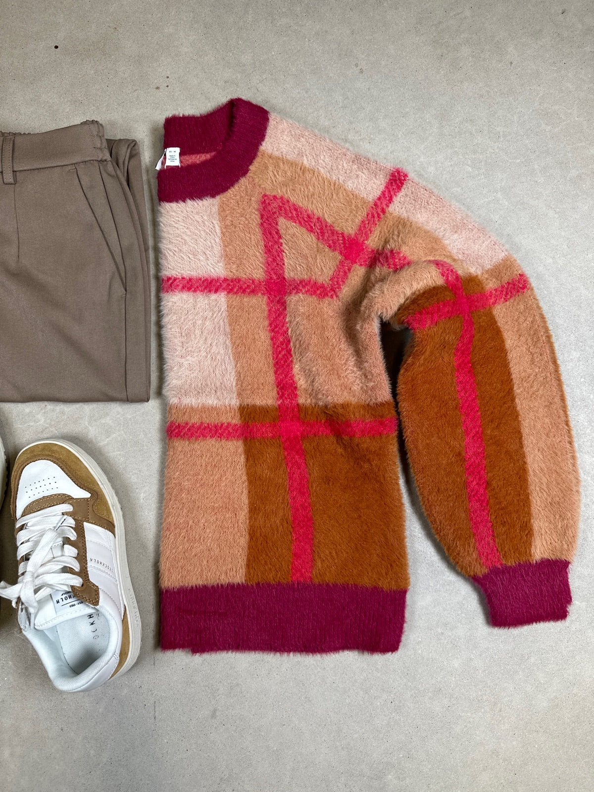 Vihallo Long Sleeve O Neck Jacquard Knit Top Love Potion Beet Redcaramel Cafeindian Tandoeskin