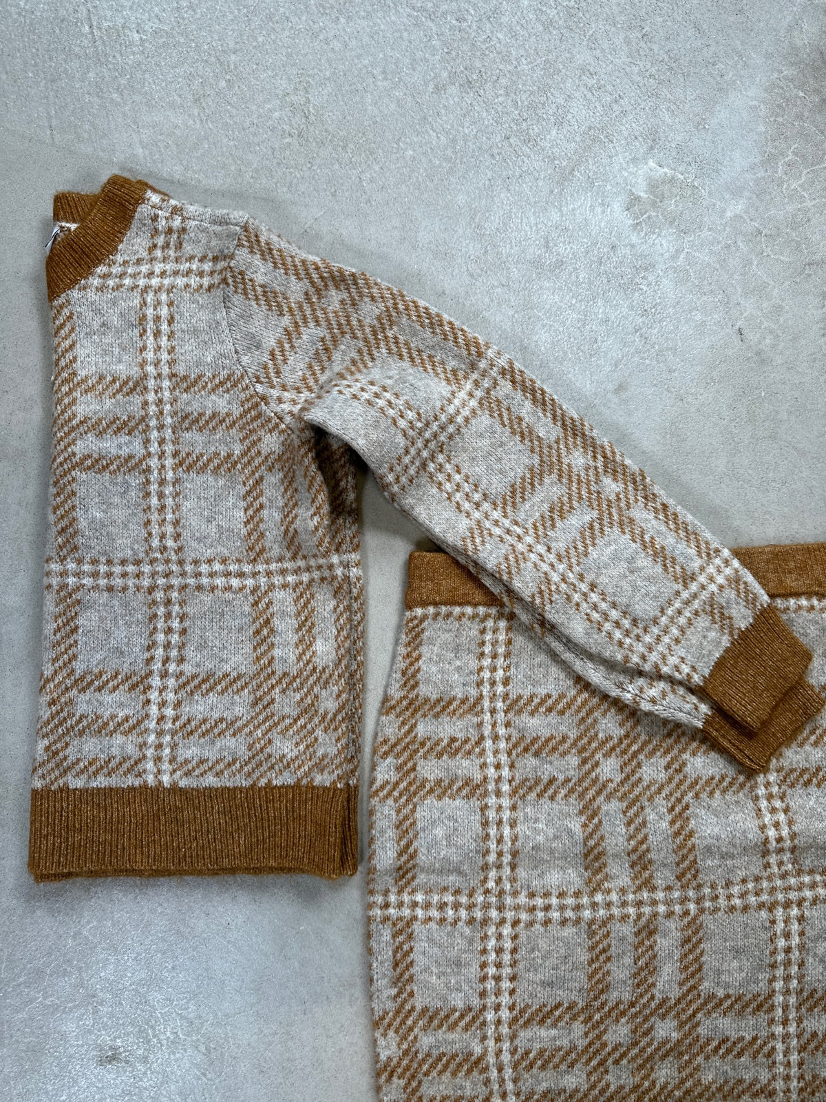 Vicilia Long Sleeve Check Knit Top Caramel Café Natural Melangebirch