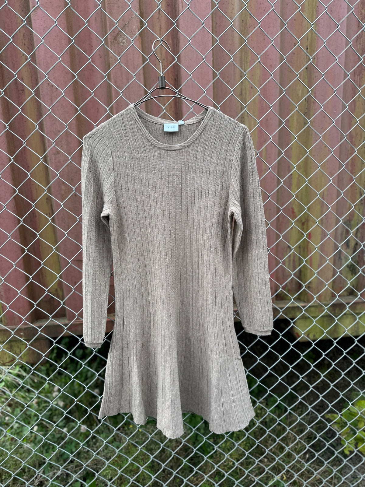 Visachin New Long Sleeve Skater Knit Dress Brown Lentil Melange