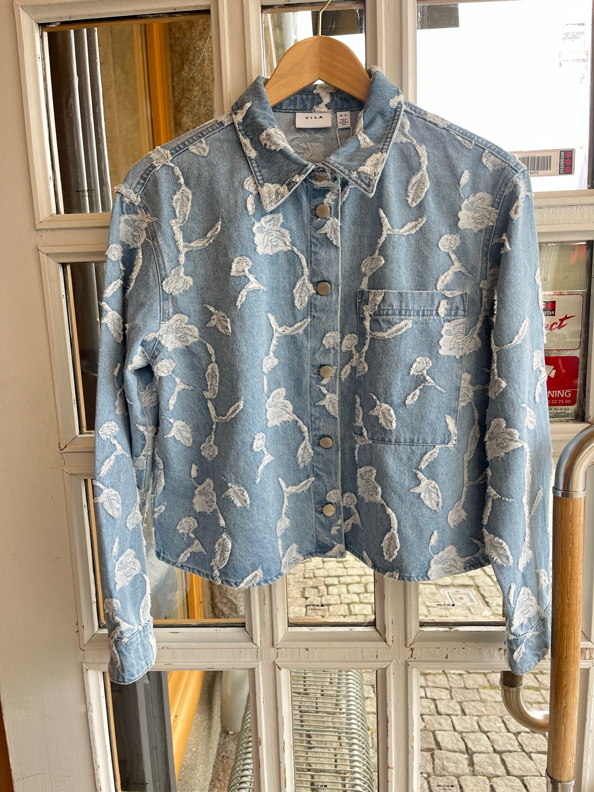 Viianais Long Sleeve Jacquard Denim Jacket Light Blue Denim Jacquard