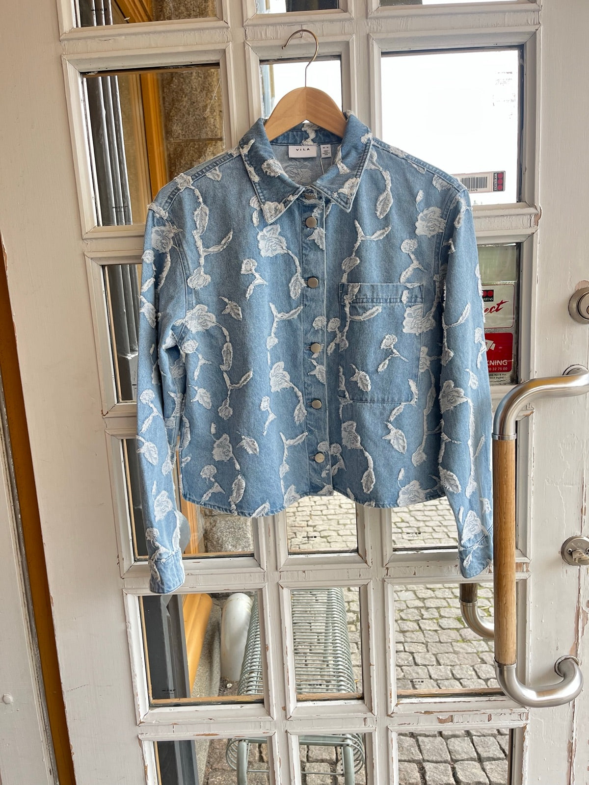 Viianais Long Sleeve Jacquard Denim Jacket Light Blue Denim Jacquard