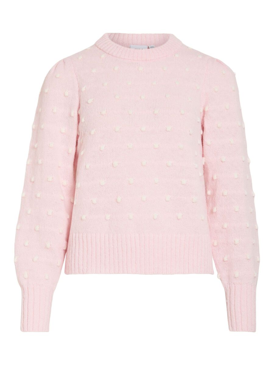 Vidottie Long Sleeve O Neck Knit Top Cherry Blossom White Dots