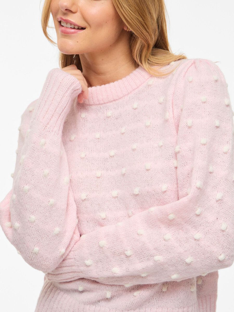 Vidottie Long Sleeve O Neck Knit Top Cherry Blossom White Dots