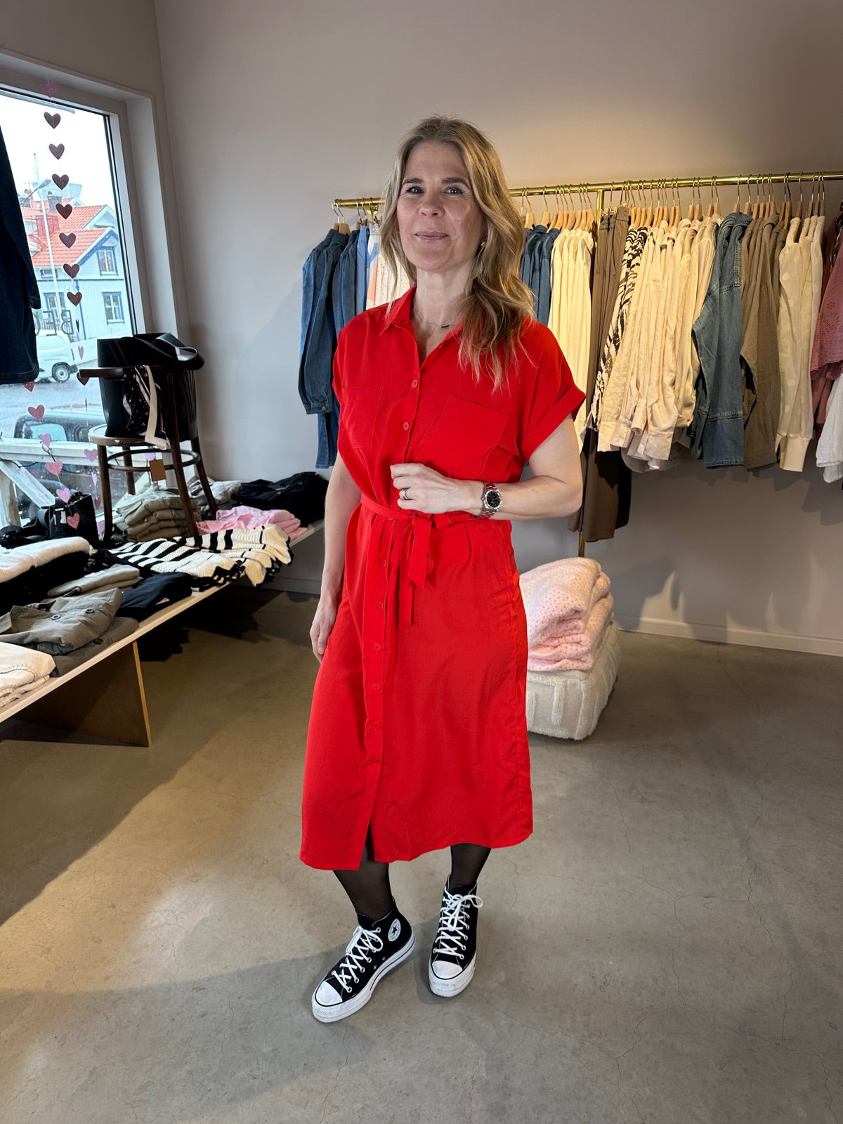 Onlhannover Short Sleeve Shirt Dress High Risk Red Dtm Buttons