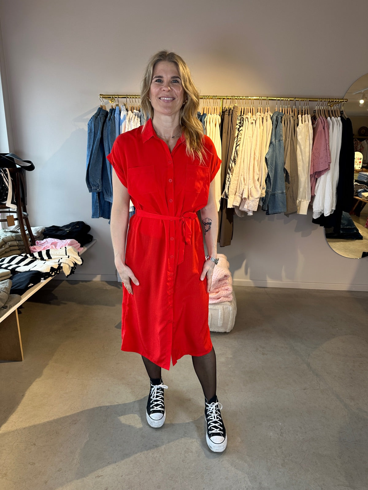 Onlhannover Short Sleeve Shirt Dress High Risk Red Dtm Buttons