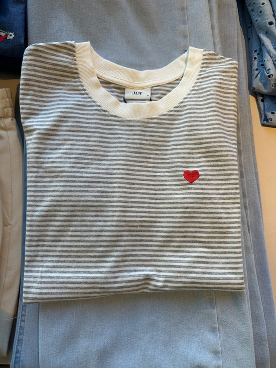 Jdypisa Short Sleeve Print Top Cloud Dancer Lgm Yd Stripes And Bs Heart