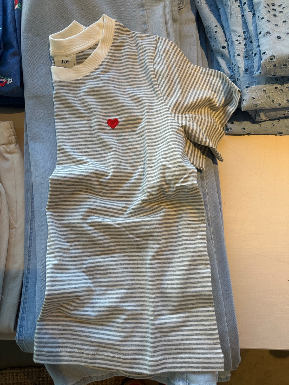 Jdypisa Short Sleeve Print Top Cloud Dancer Lgm Yd Stripes And Bs Heart