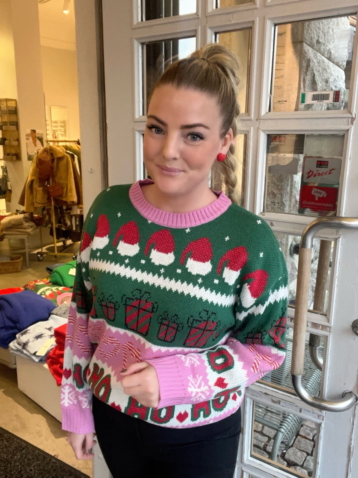 Onlxmas Hoho Long Sleeve Pullover Fuchsia Pink W Green Jacketcdsalsablack