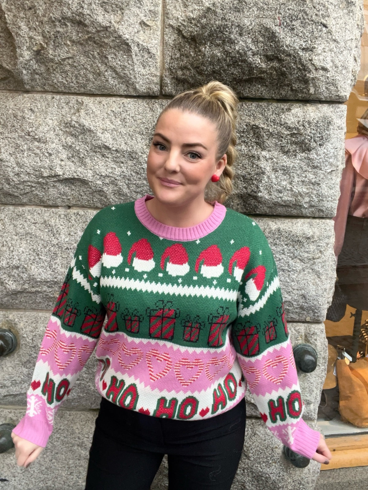 Onlxmas Hoho Long Sleeve Pullover Fuchsia Pink W Green Jacketcdsalsablack