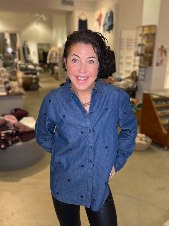 Jdylove Long Sleeve Embr Shirt Dia Medium Blue Denim Heart Embr