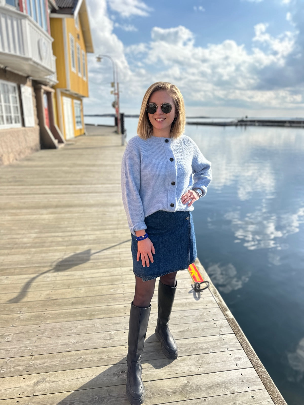 Slflulu Long Sleeve Knit Short Cardigan Cashmere Blue Melange