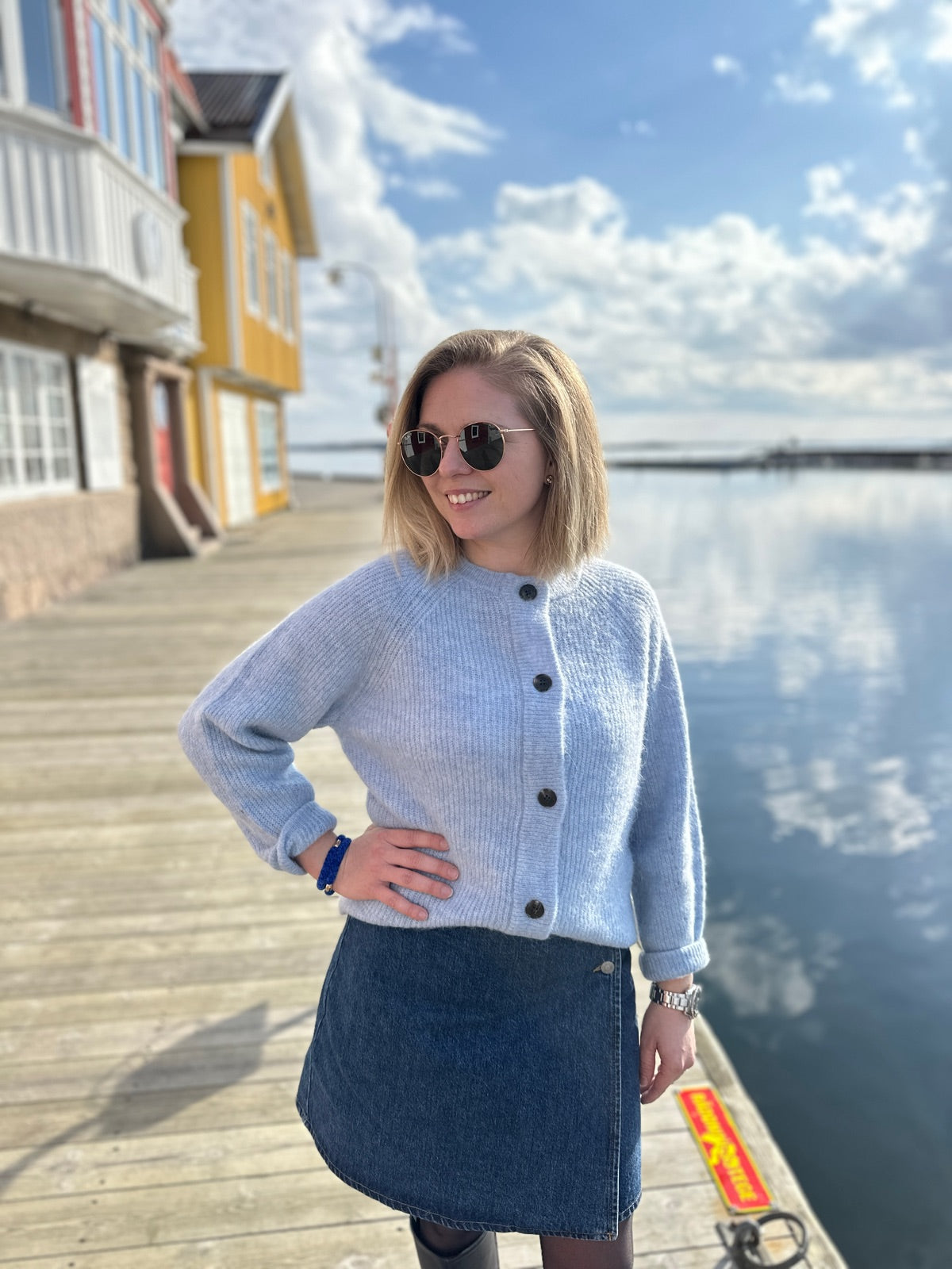 Slflulu Long Sleeve Knit Short Cardigan Cashmere Blue Melange