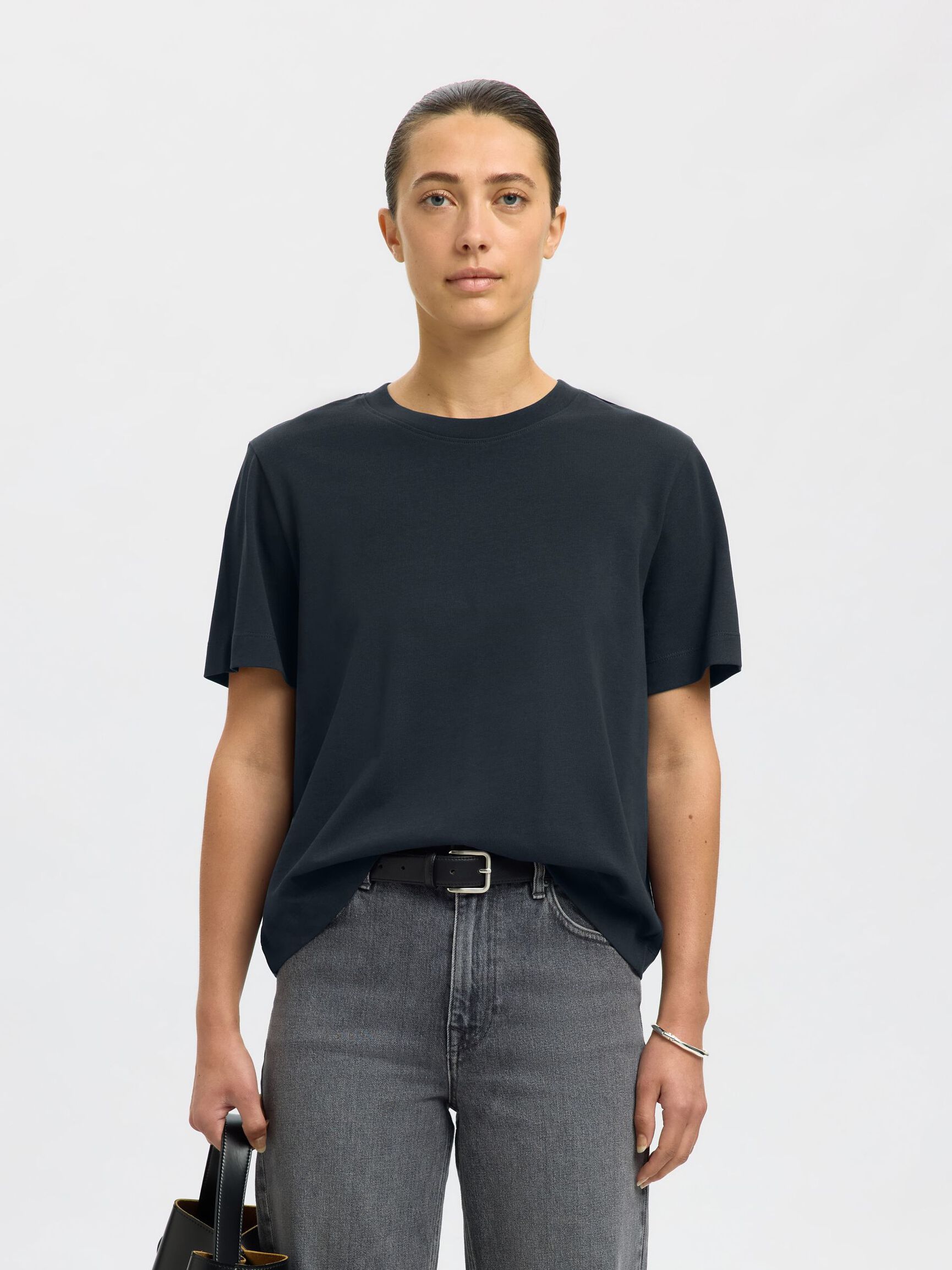 Slfessential Short Sleeve Boxy Tee Dark Sapphire