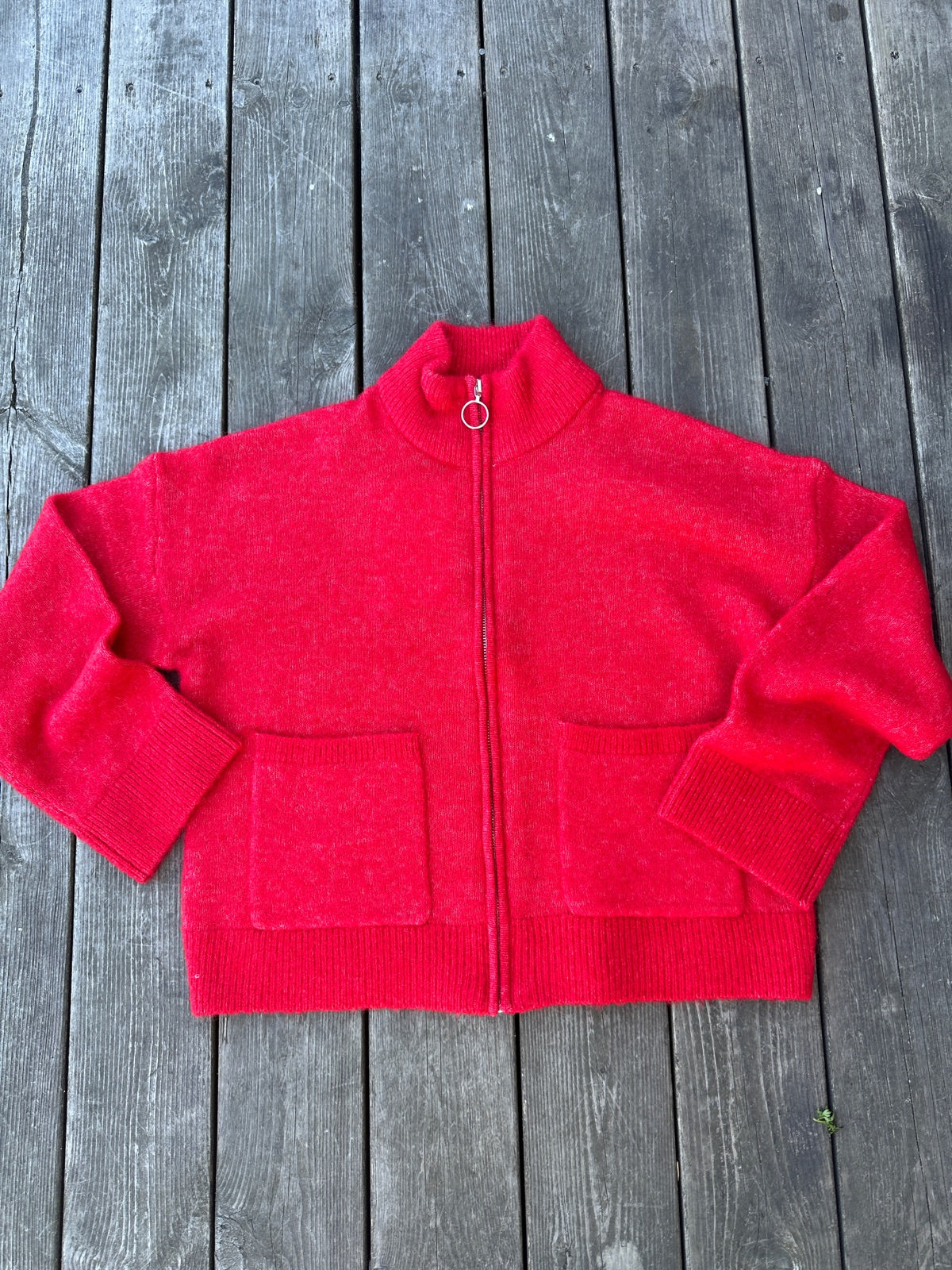 Slfsia Ras Long Sleeve Knit Zipper Cardigan Equestrian Red Melange