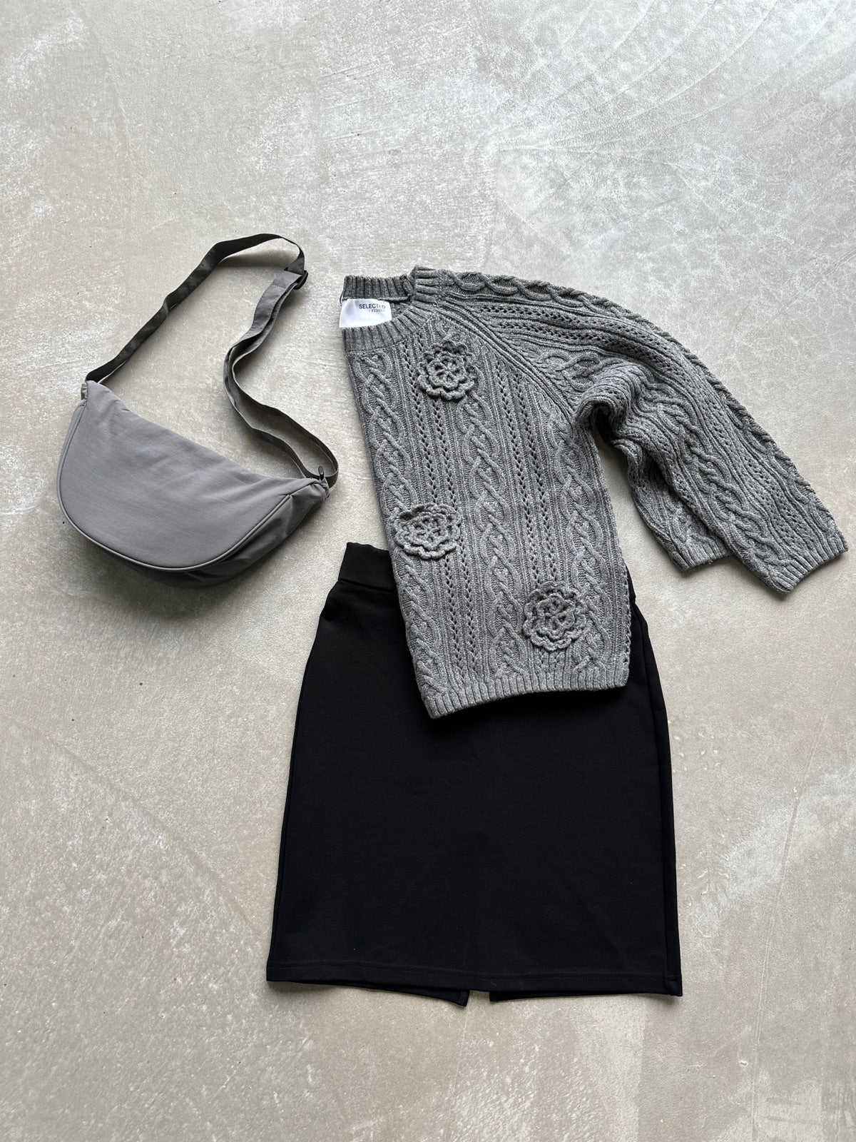Slfulrikke Long Sleeve Flower Knit Medium Grey Melange Melange