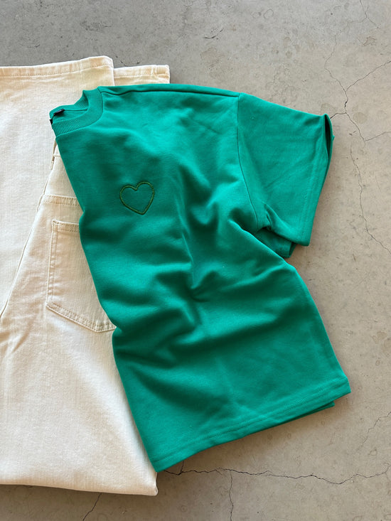 Pcchilli Summer Loose Sweat Emb Pepper Green Tone In Tone Lurex Heart And String