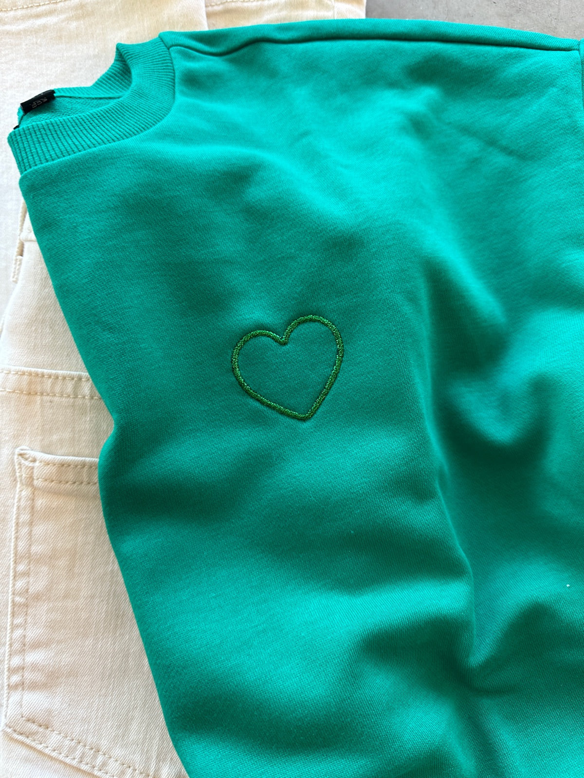 Pcchilli Summer Loose Sweat Emb Pepper Green Tone In Tone Lurex Heart And String