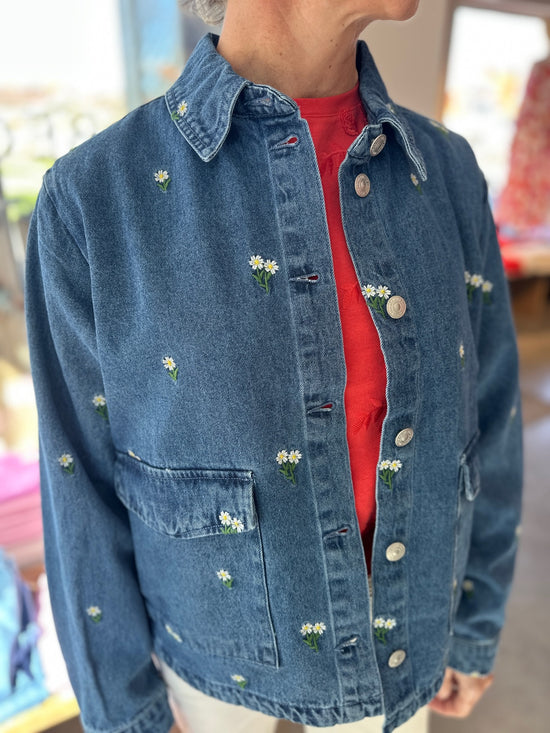 Pcfreia Long Sleeve Denim Shirt Fsy Medium Blue Denim Flowers