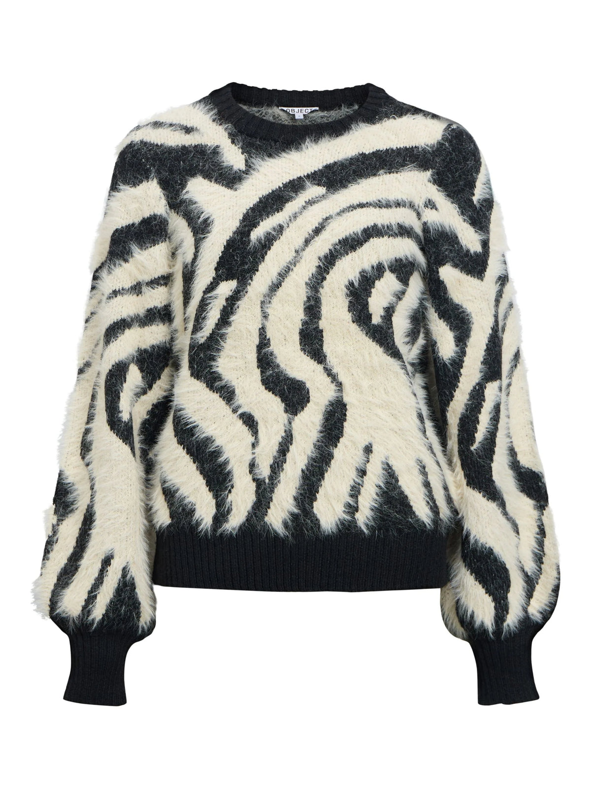 Objhollow Long Sleeve Re Knit Pullover Black Birch Zebra
