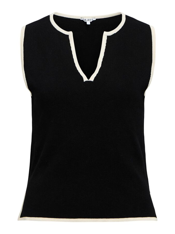 Objviva Re V Neck Knit Top Black Birch Constrast