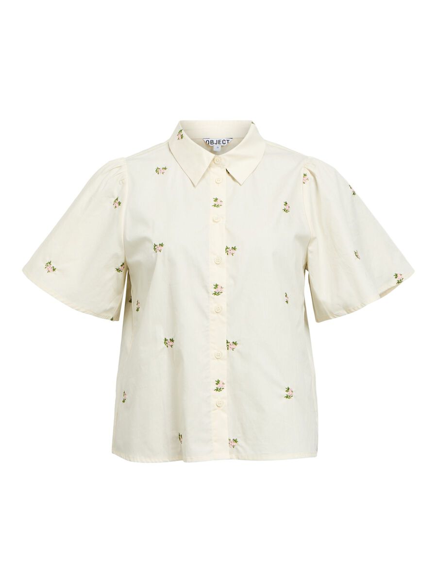 Objmolia Short Sleeve Re Shirt Cloud Dancer Emb Flower