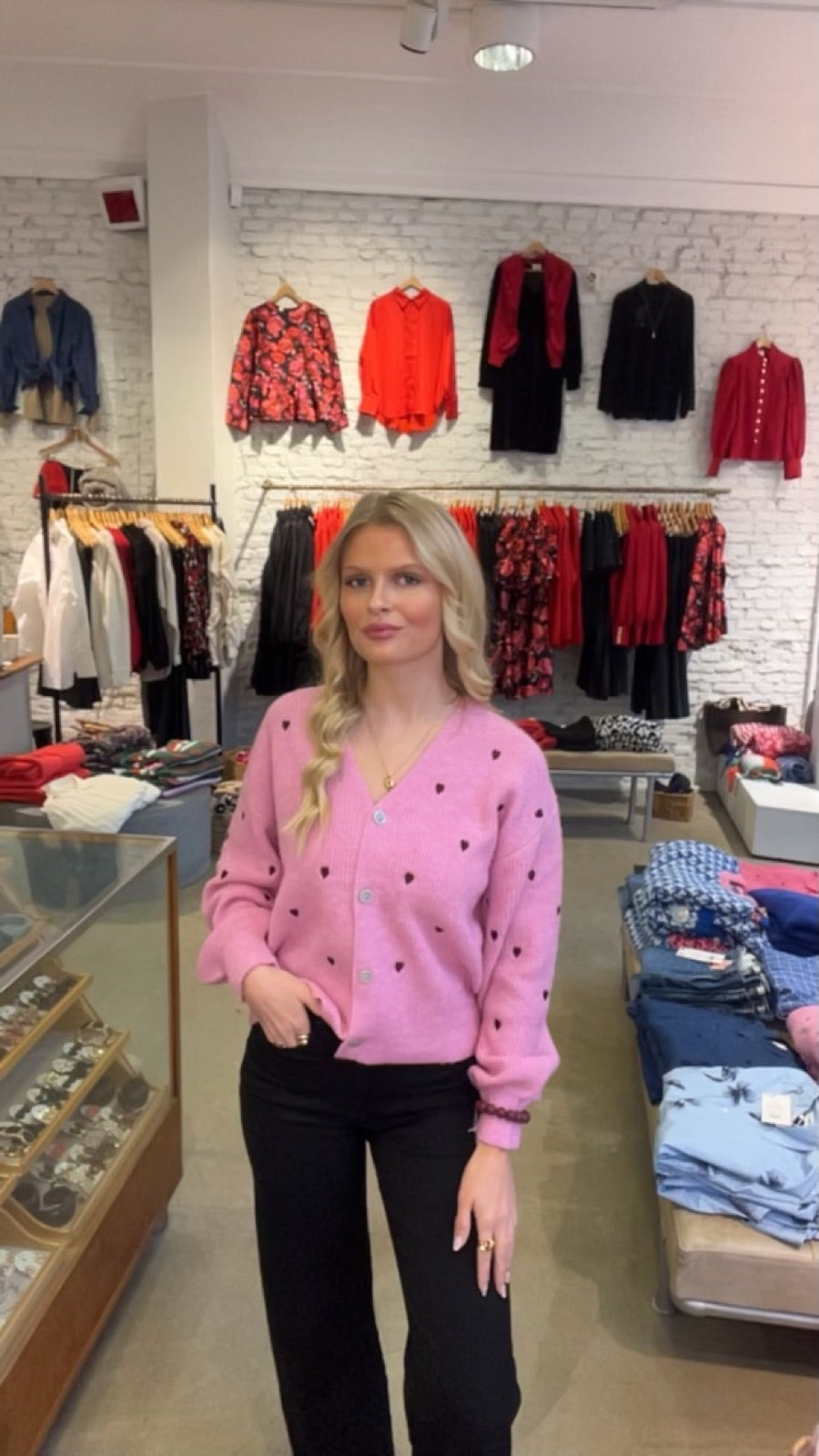 Yasfleur Long Sleeve Knit Cardigan Begonia Pink Winetasting Hearts