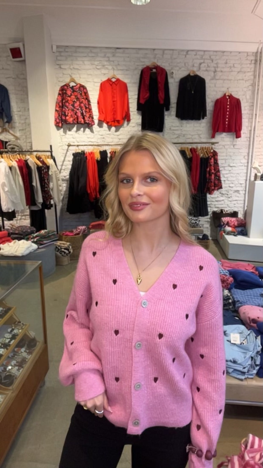 Yasfleur Long Sleeve Knit Cardigan Begonia Pink Winetasting Hearts