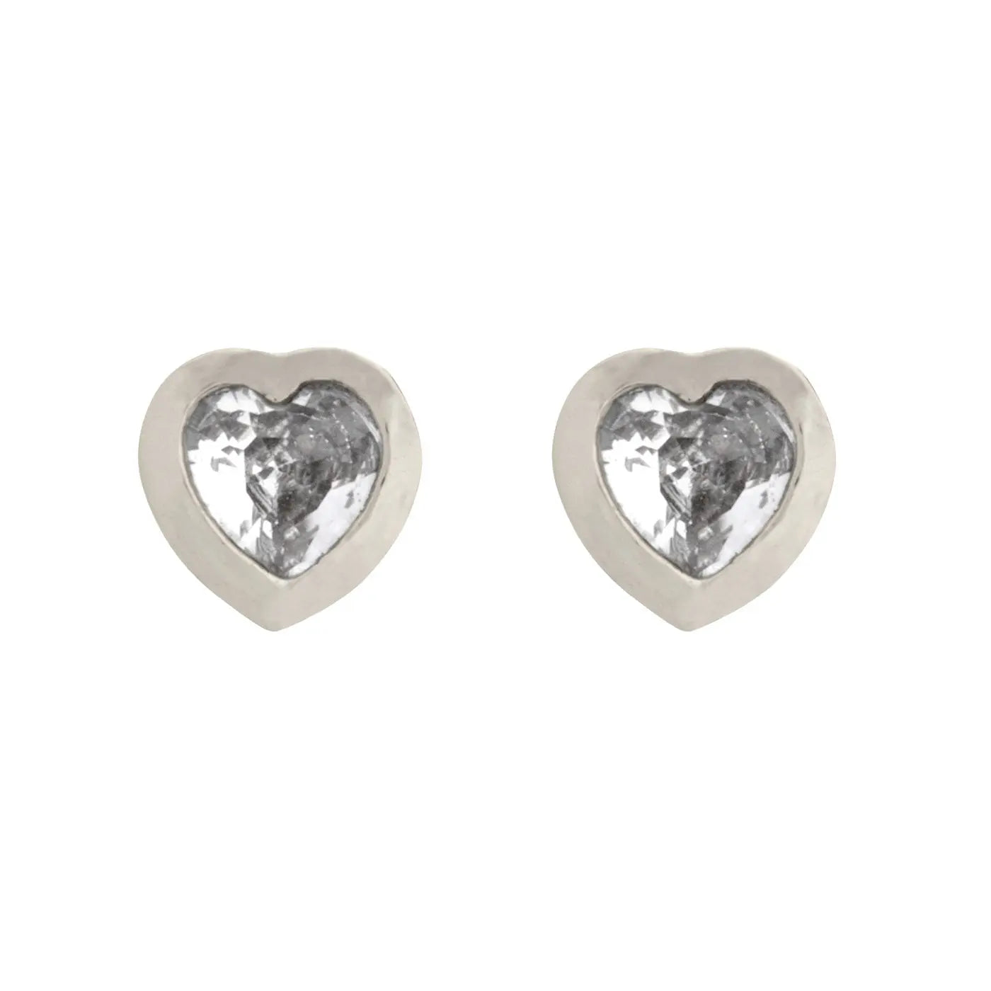 Gaya - Crystal Heart Stud Earrings - Silver