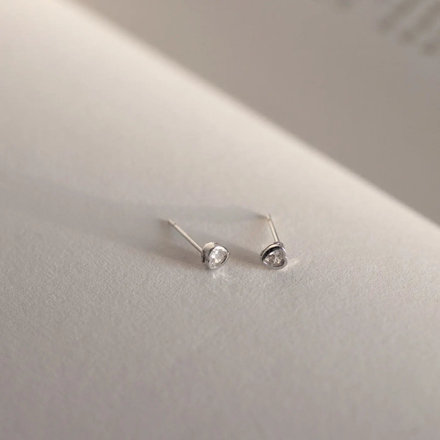 Gaya - Crystal Heart Stud Earrings - Silver