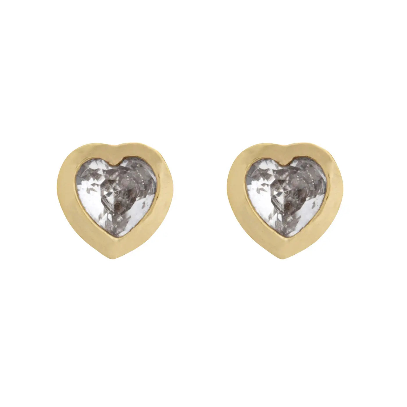 Gaya - Crystal Heart Stud Earrings - Gold