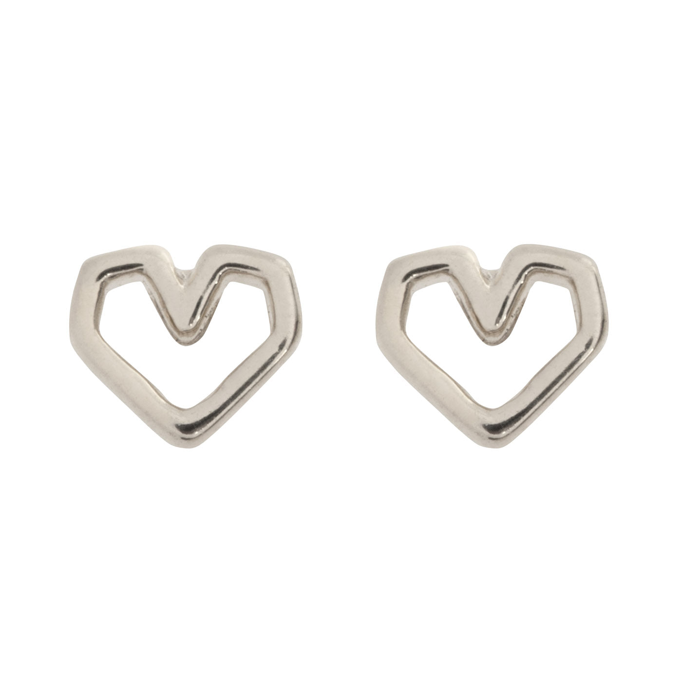 Juniper - Small Heart Outline Stud Earrings - Silver