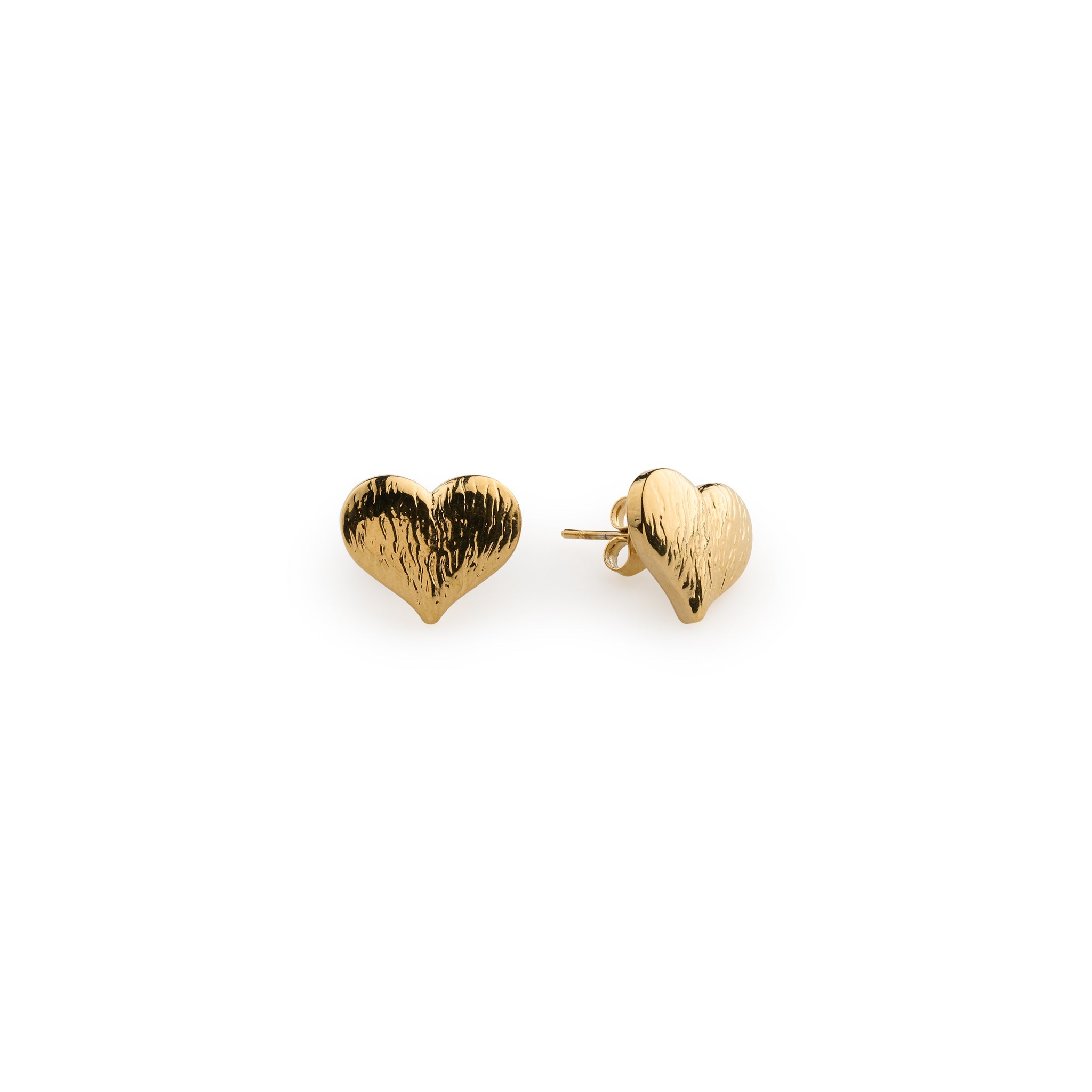 Suvy - Ribbed Heart Stud Earrings Stainless S - Gold