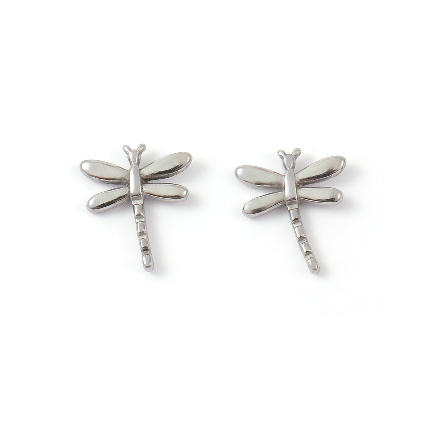 Marina - Dragonfly Stud Earrings Stainless Steel - Silver