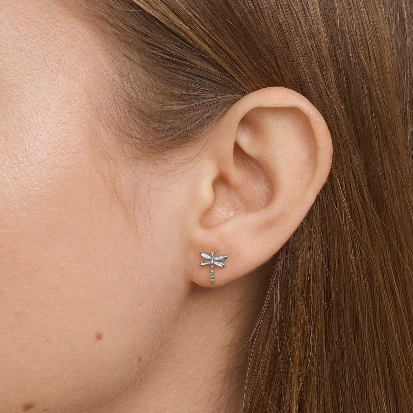 Marina - Dragonfly Stud Earrings Stainless Steel - Silver