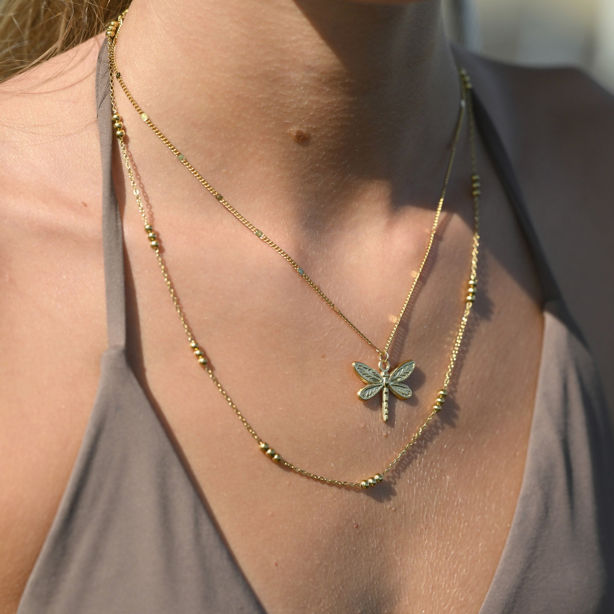 Noya - Statement Dragonfly Necklace Gold Stainless Steel - Gold Gold