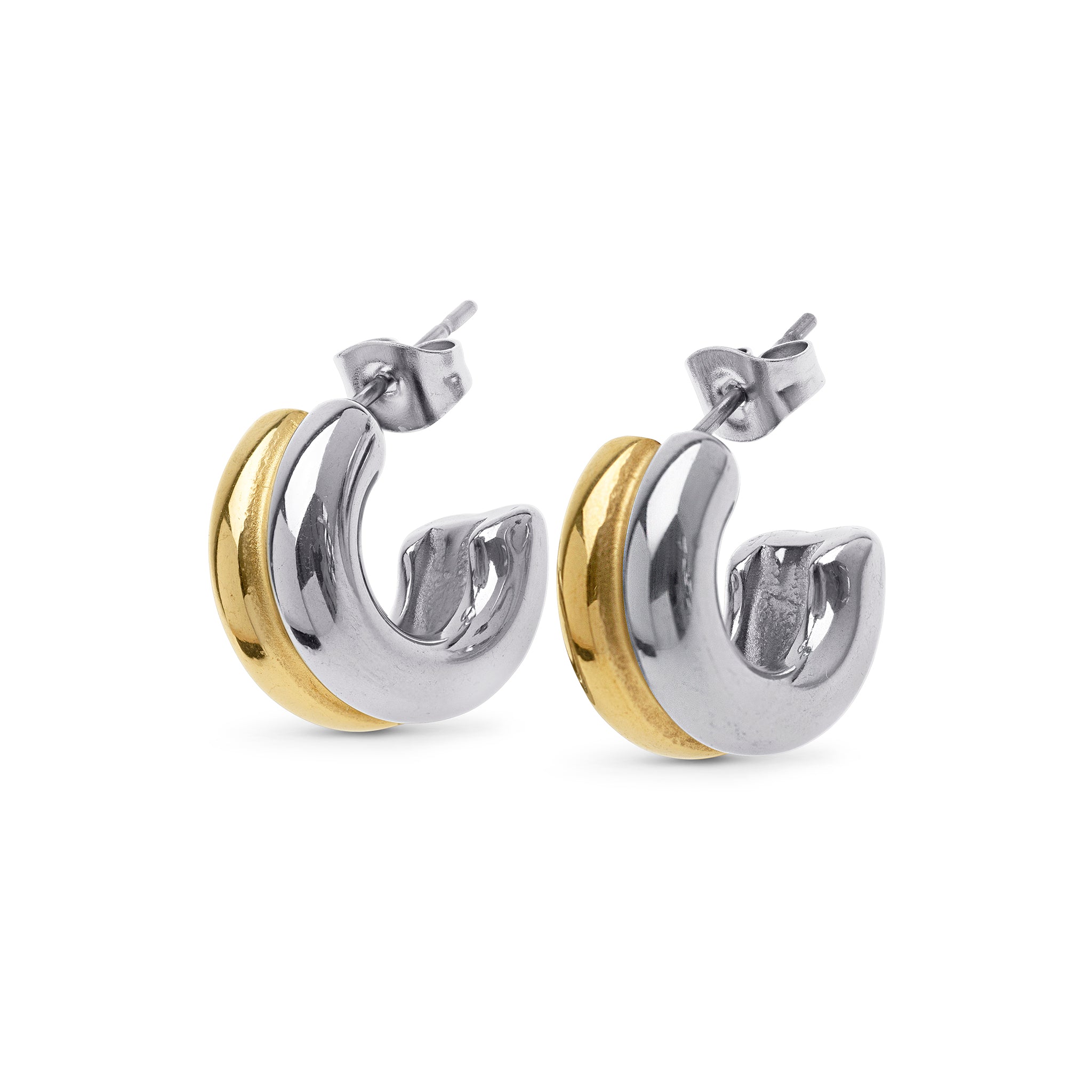 Vendela - Duo Stud Earrings Stainless Steel - Gold And Silver Gold And Silver