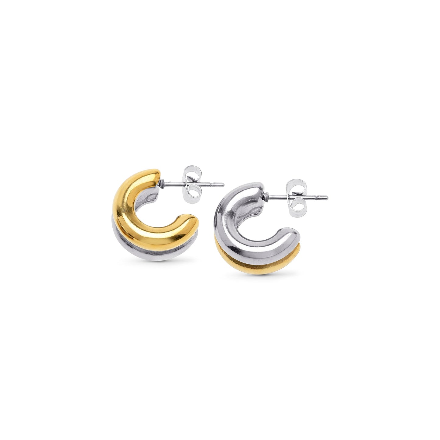 Vendela - Duo Stud Earrings Stainless Steel - Gold And Silver Gold And Silver