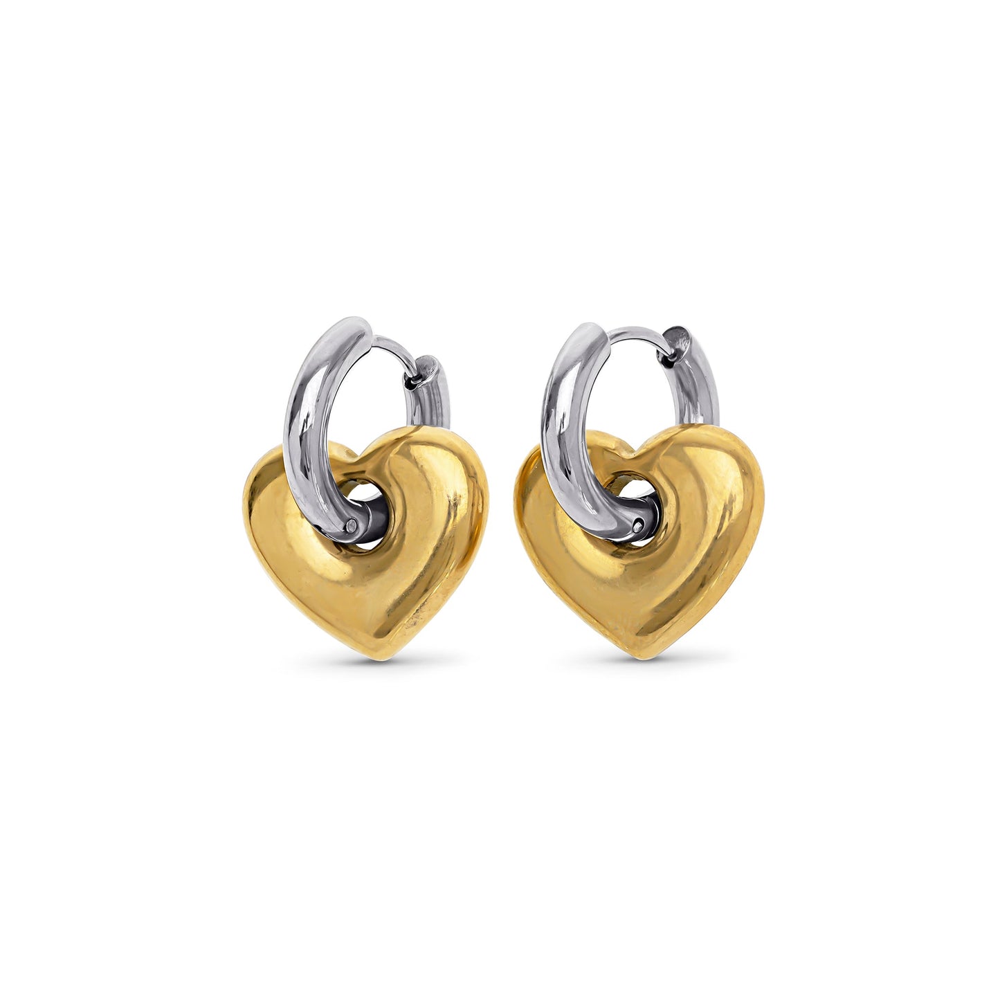 Sadie - Heart Hoop Earrings Stainless Steel - Gold And Silver Silver