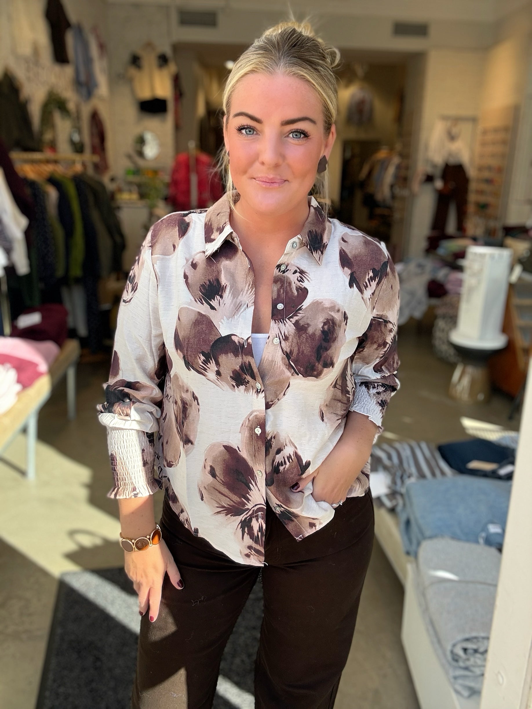 Ane Smock Shirt N Aubergine Floral