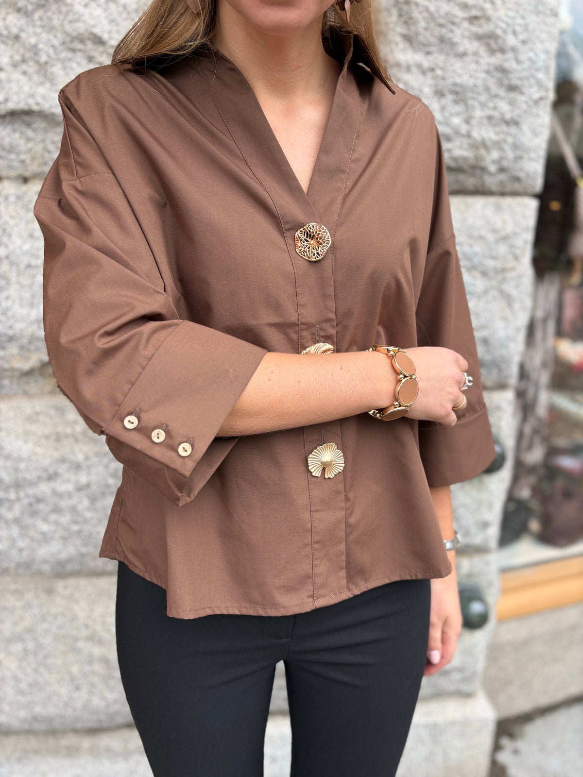 Augusta Big Gold Buttons Brown