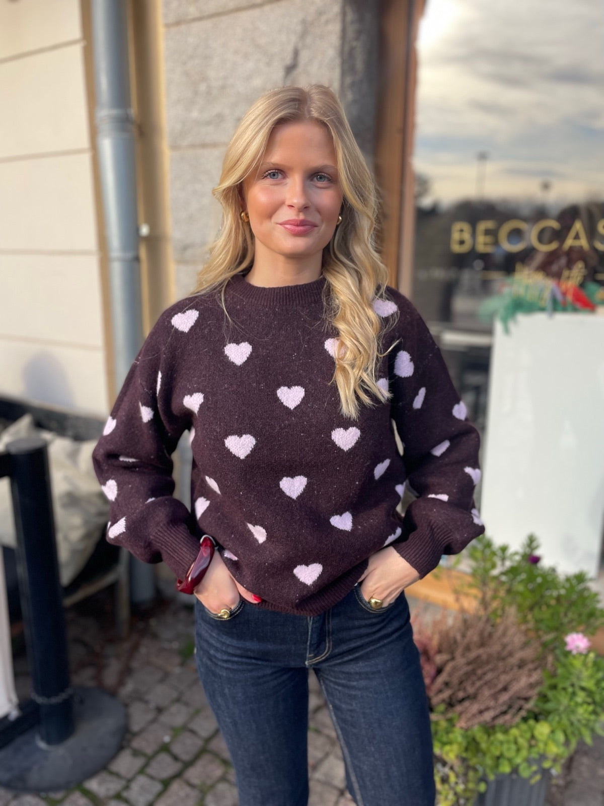 Awheart Long Sleeve O Neck Knit Winetasting Parfait Pink Hearts