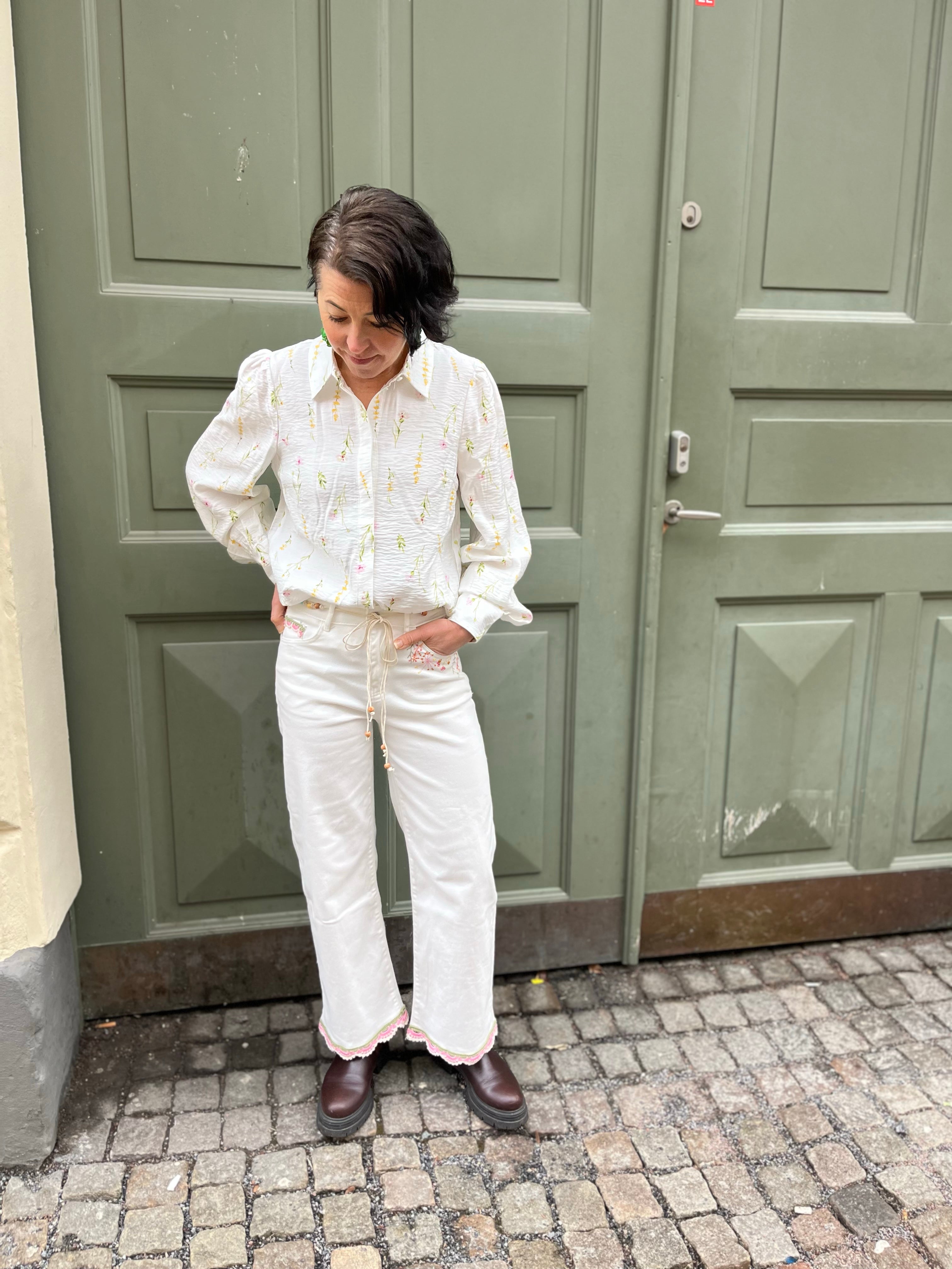 Boheme Jeans W Emb White