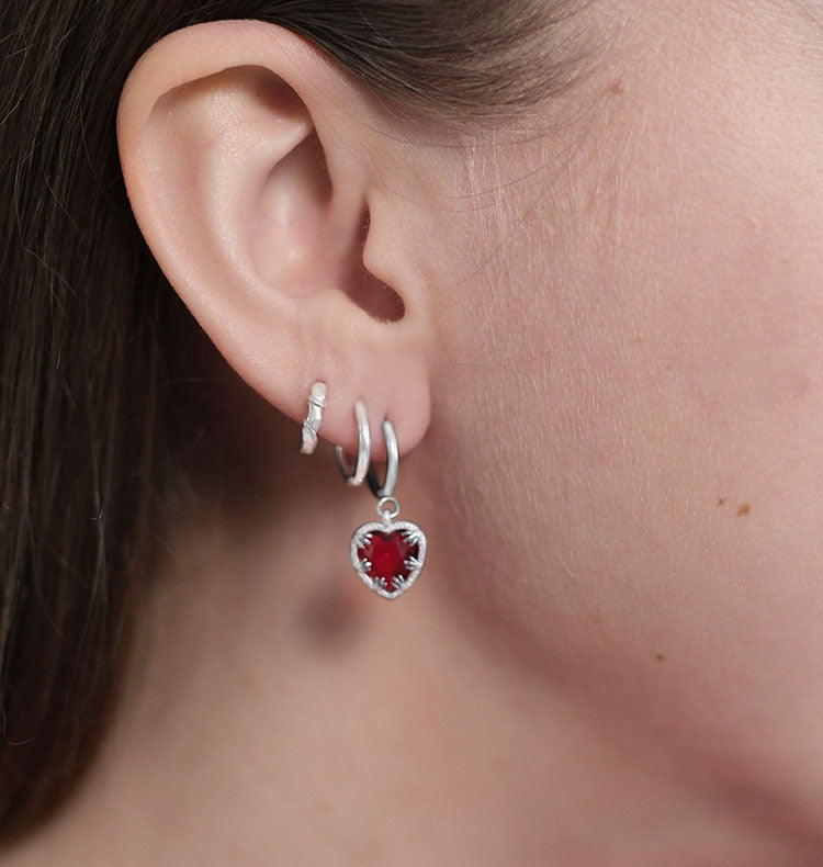 Claw heart red earrings silver