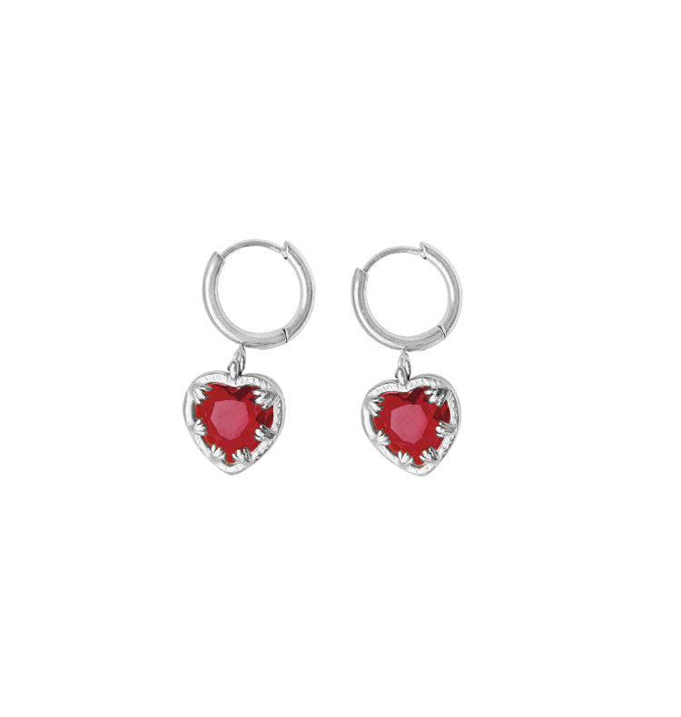 Claw heart red earrings silver