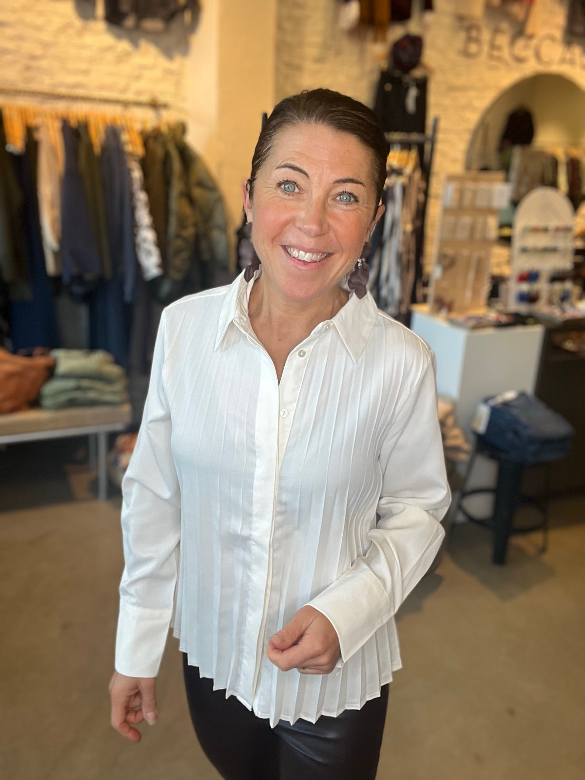 Frida Pleat Shirt  Winter White